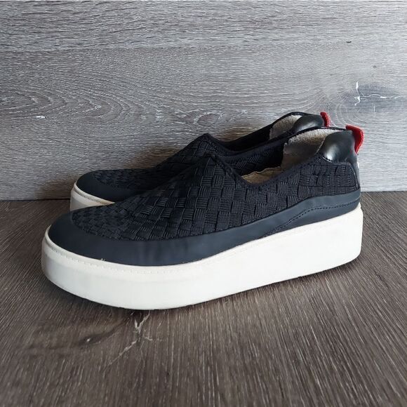 Franco Sarto Franco Lin 2 Platform Slip on Sneaker Shoes Black Mesh Weave 9 - Picture 4 of 10